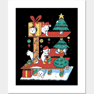 Cute Christmas Cat House Posters and Art